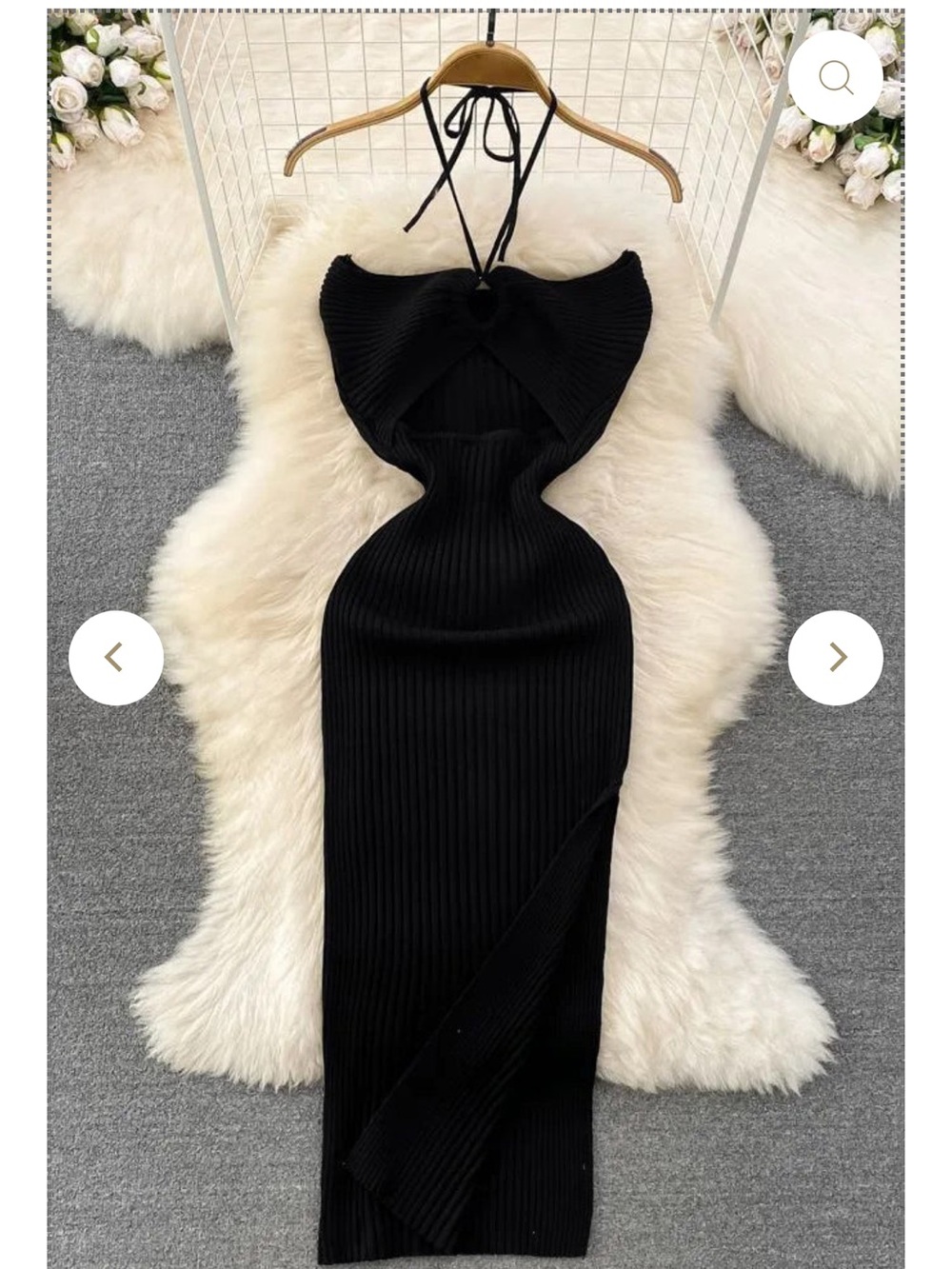 Black Halter Ribbed Midi Dress